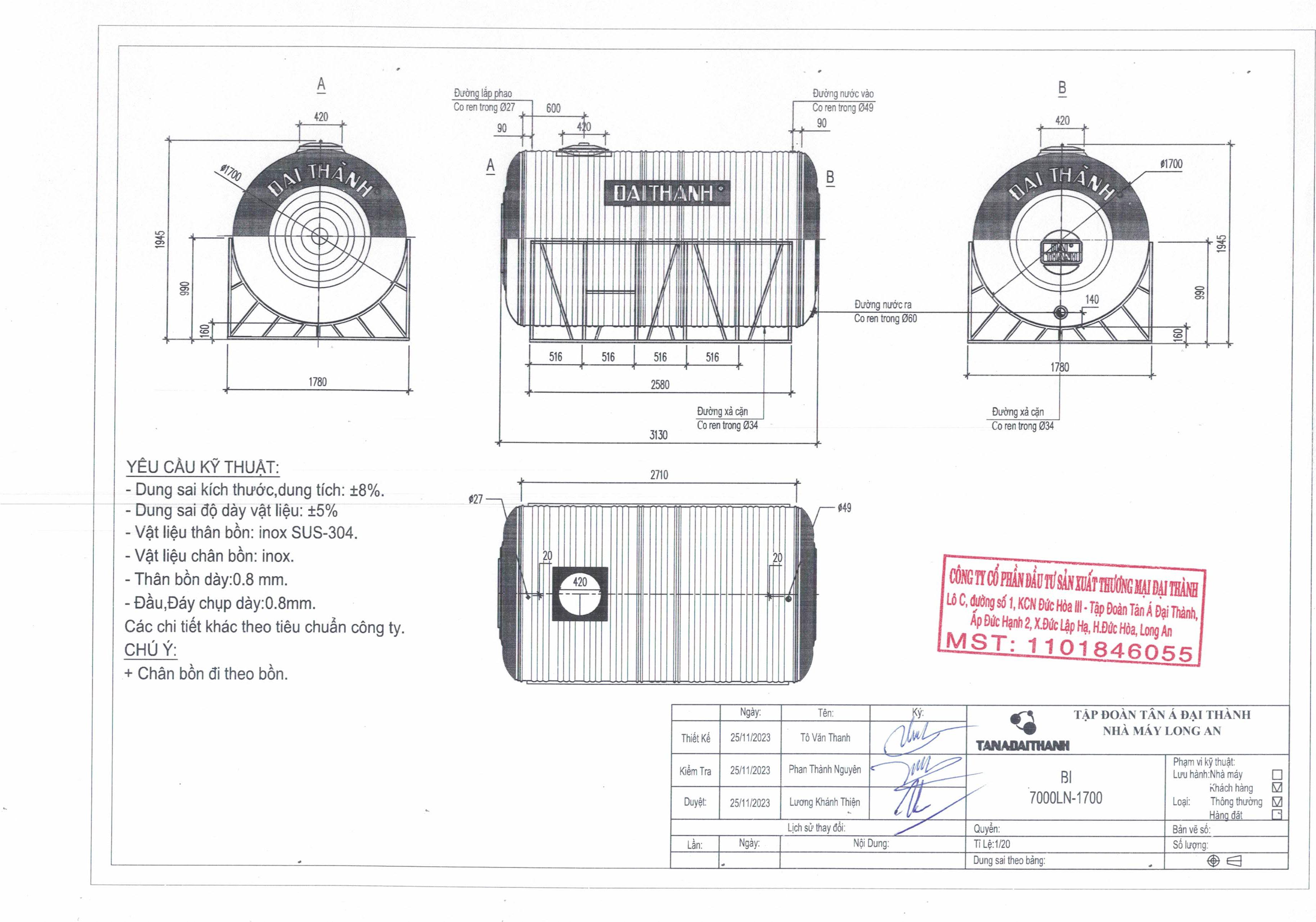 ban ve bon nuoc inox dai thanh 7000 lit ngang